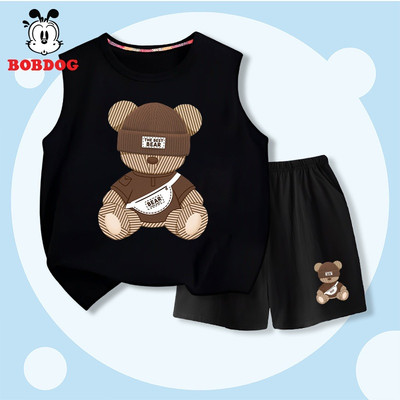 Set bộ bé trai BOBDOG, quần áo hè cho bé chất thun cotton mỏng nhẹ in hình GẤU cute BD-KS29