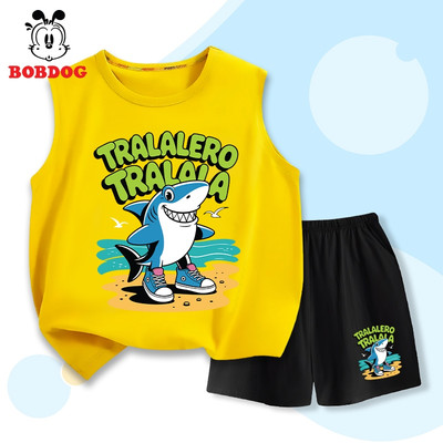 Bộ sát nách bé trai BOBDOG áo ba lỗ quần thun cotton in hình TRALALERO TRALALA cho bé BD-KS312