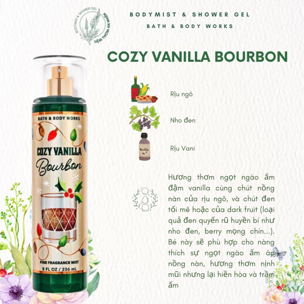 Xịt Thơm Toàn Thân Bath And Body Works 236ML - BST Soft Living Vanilla - Cozy Vanilla Bourbon | Fres