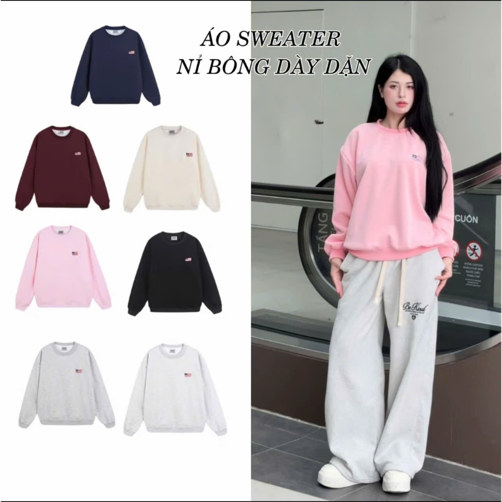 Áo Sweater Nỉ Bông In Aa Form Rộng Unisex Nam Nữ , Áo Nỉ Thu Đông Dài Tay Nam Nữ Unisex