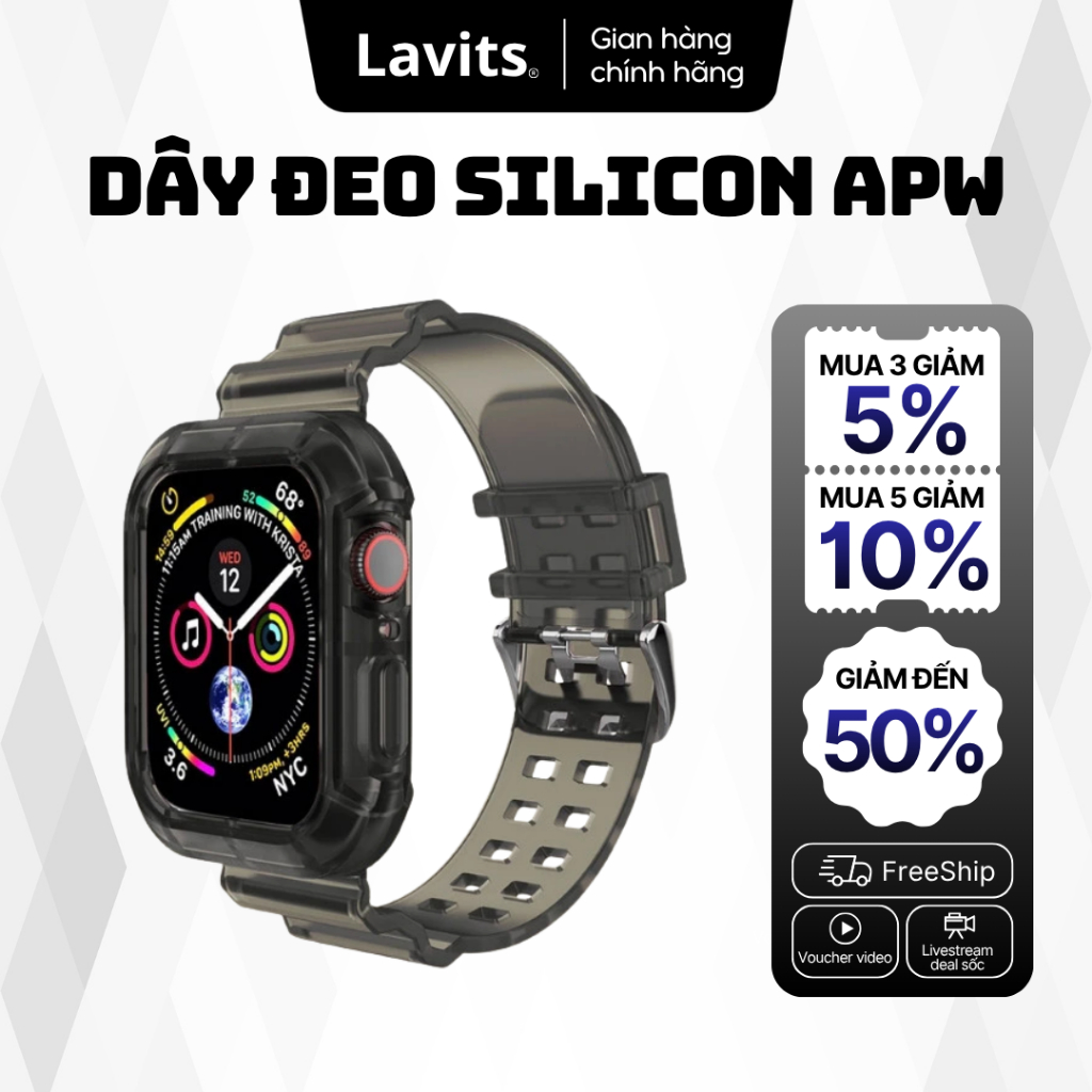 Dây Đeo Silicone Trong Suốt Cho Đồng Hồ Thông Minh Apple Watch series 8 7 SE 6 5 4 3 2 1