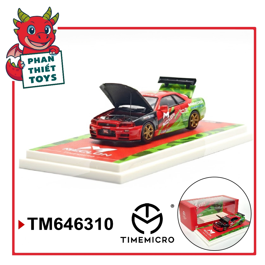 Mô hình xe Nissan GT-R R34 Macron Meclon Coating Simulation tỉ lệ 1:64 Time micro TM646310