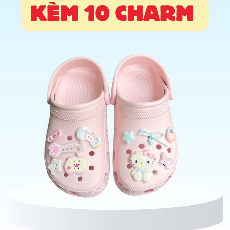 Dép quai hậu (CÓ CHỮ) kèm charm dễ thương êm chân chống trơn trượt đi chơi đi học - Hỗ trợ đổi size