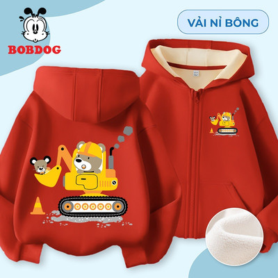 Áo hoodie zip bé trai BOBDOG chất liệu nỉ bông in hình máy xúc dễ thương cho bé