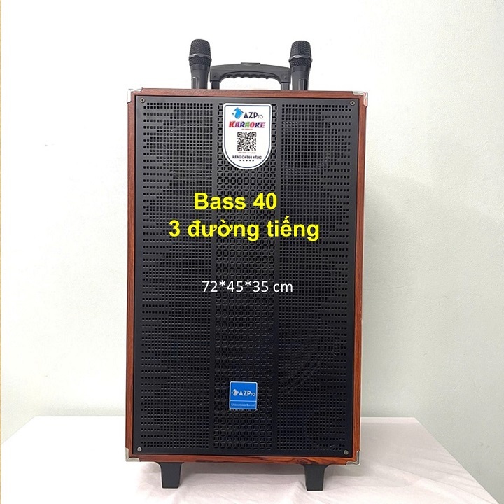 Loa kéo Bluetooth chính hãng AZPRO,AZ-M16 Bass 40-3 đường tiếng thùng gỗ cao cấp,kèm 2 mic