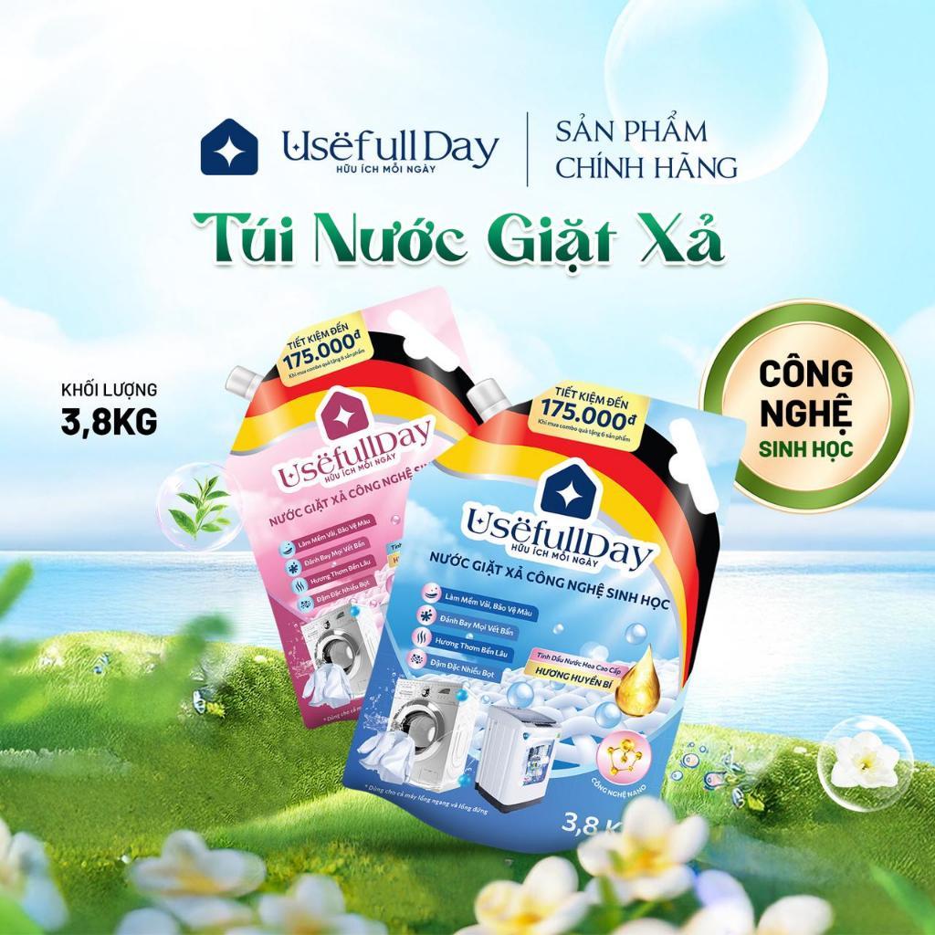 Combo 2 Nước Giặt Xả Usefull Day 3.8kg – Enzyme Sinh Học, Giặt Xả 2in1, Hương Sang Trọng, Thơm 24h