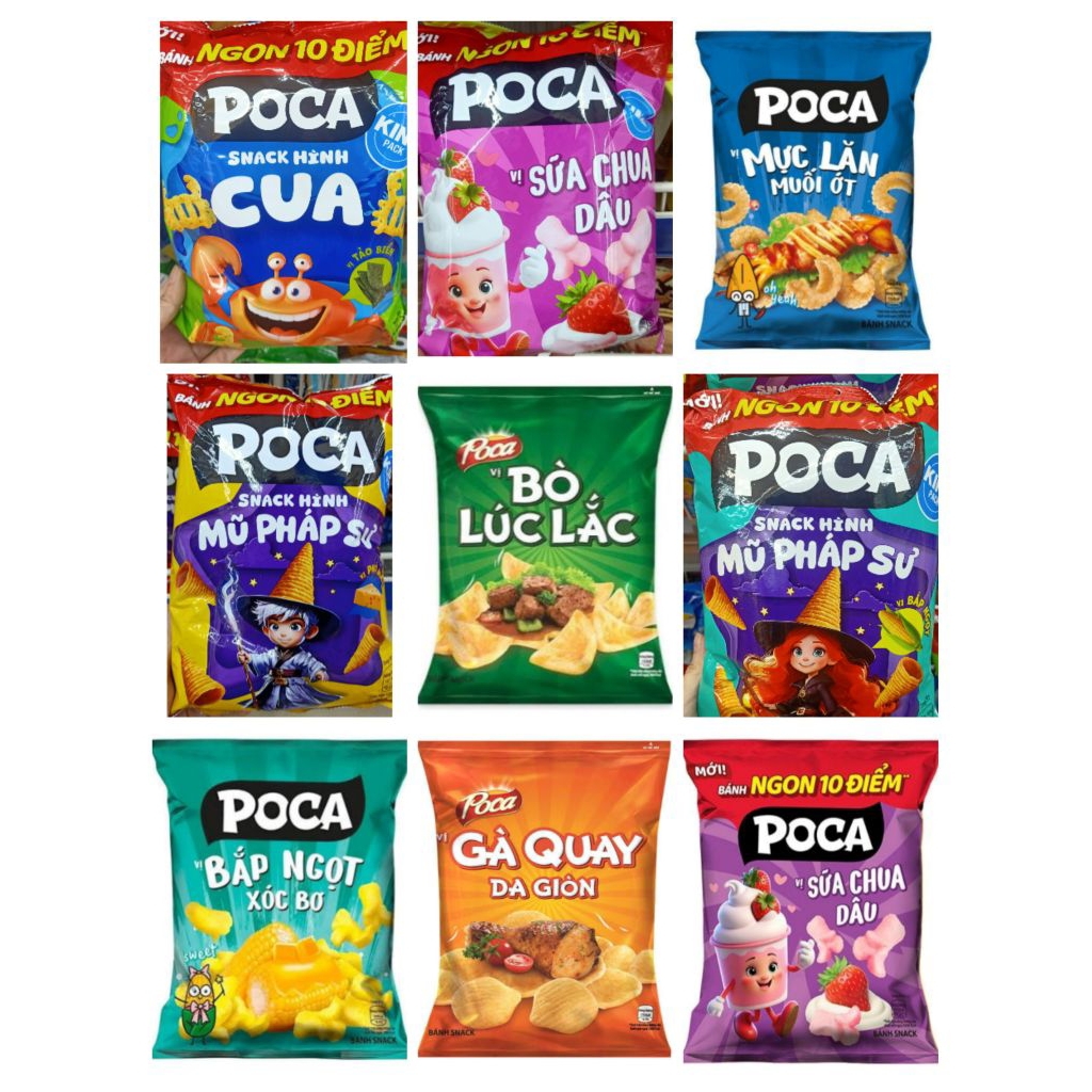 [DATE MỚI] Combo 5 Snack Poca Bò Lúc Lắc, Mực Muối Ớt, BBQ, Sữa Chua Dâu, Gà Quay, Cua Tảo Biển, Bắp
