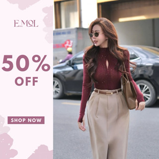  Áo lưới nhũ khoá trước cổ cao quyến rũ E.MOL 