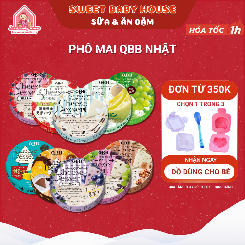 Phô mai Nhật QBB hộp 6 miếng 90gr cho bé ăn dặm - Sweet Baby House