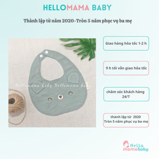 Yếm cài khuy dokma mặt gấu có tai, dùng cho bé khi ăn dặm, mọc răng, chất thấm nước, mền mịn
