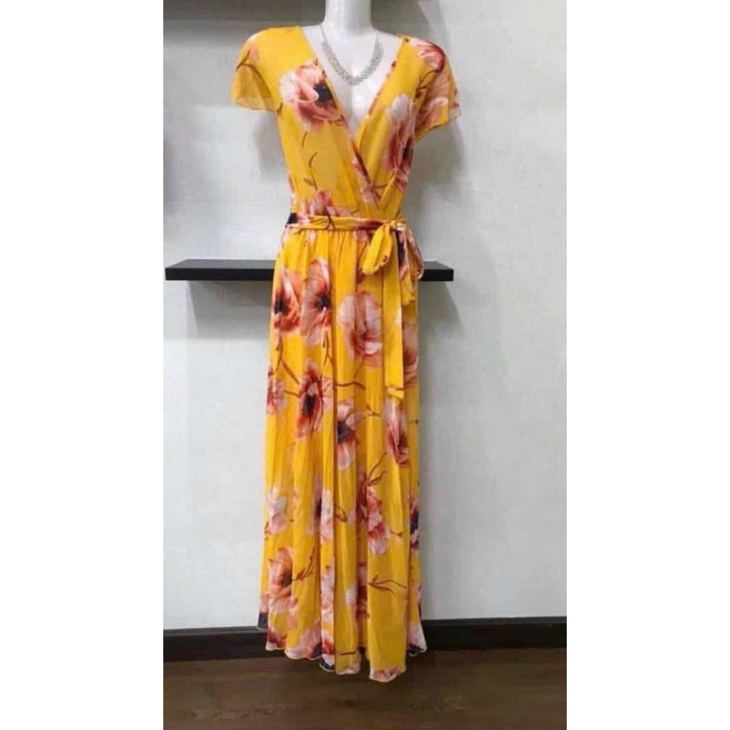 [HÀNG USA ] VÁY MAXI CHIFFON IN HOA VÀNG CỦA KATE AND LILY.