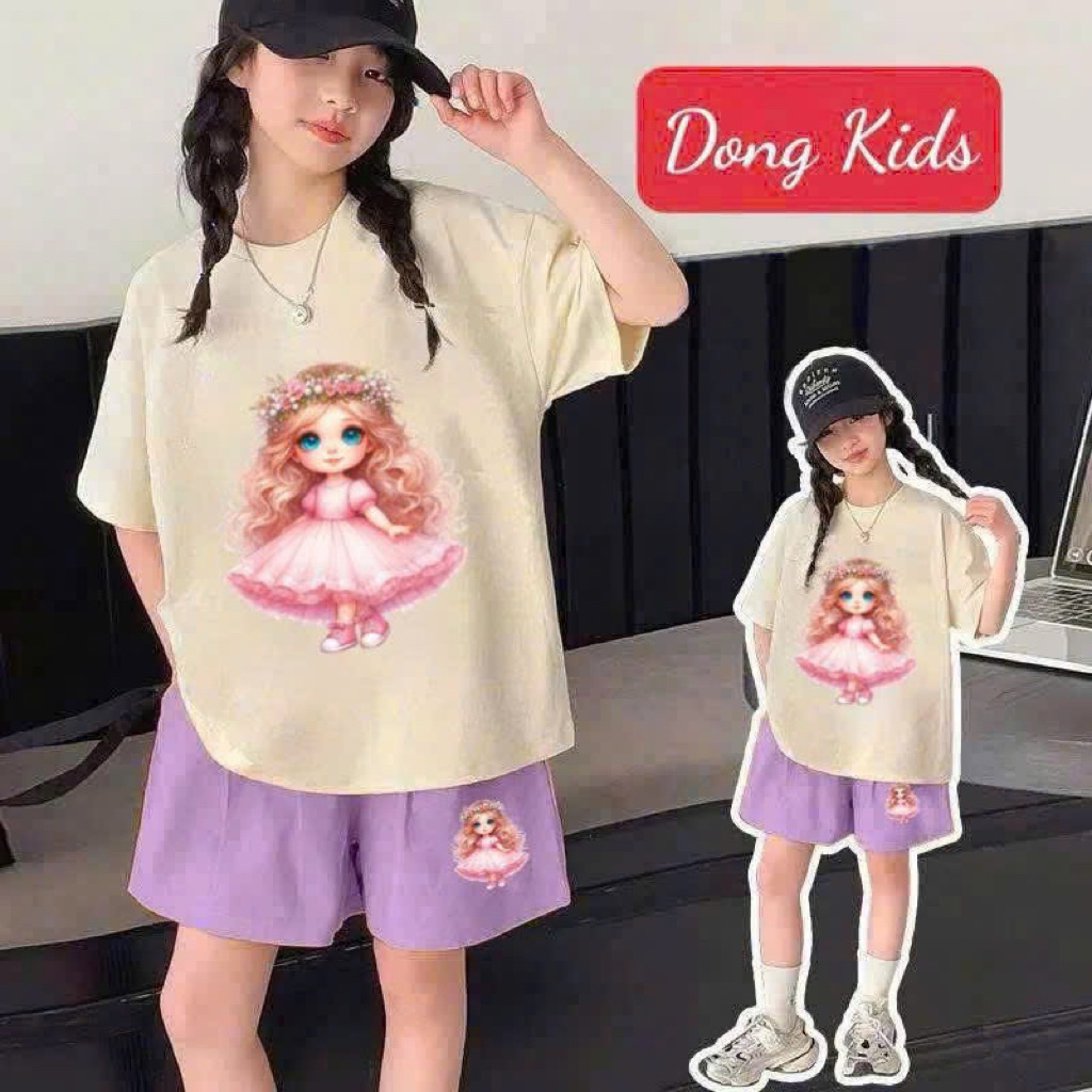 shop Nhà Chíp - bộ BG trơn in hình cô gái đội hoa