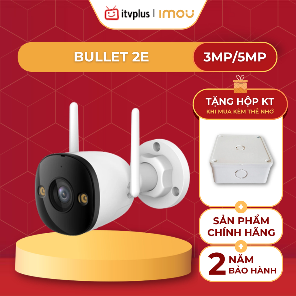 Camera ngoài trời IMOU Bullet 2E 3M/5M - IPC-F32FP/F52FP - Cố định Có màu Ban đêm - Chống nước & bụi