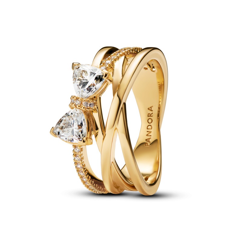 [CHÍNH HÃNG]Nhẫn Pandora Timeless Mạ Vàng 14K Hình Nơ Thiết Kế 3 Vòng