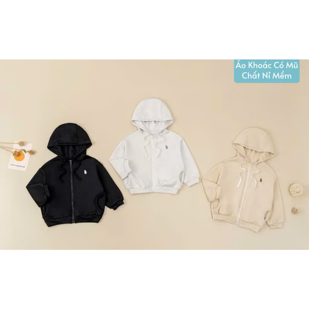 Áo Khoác Có Mũ Cho Bé Trai, Bé Gái Chất Nỉ Mềm