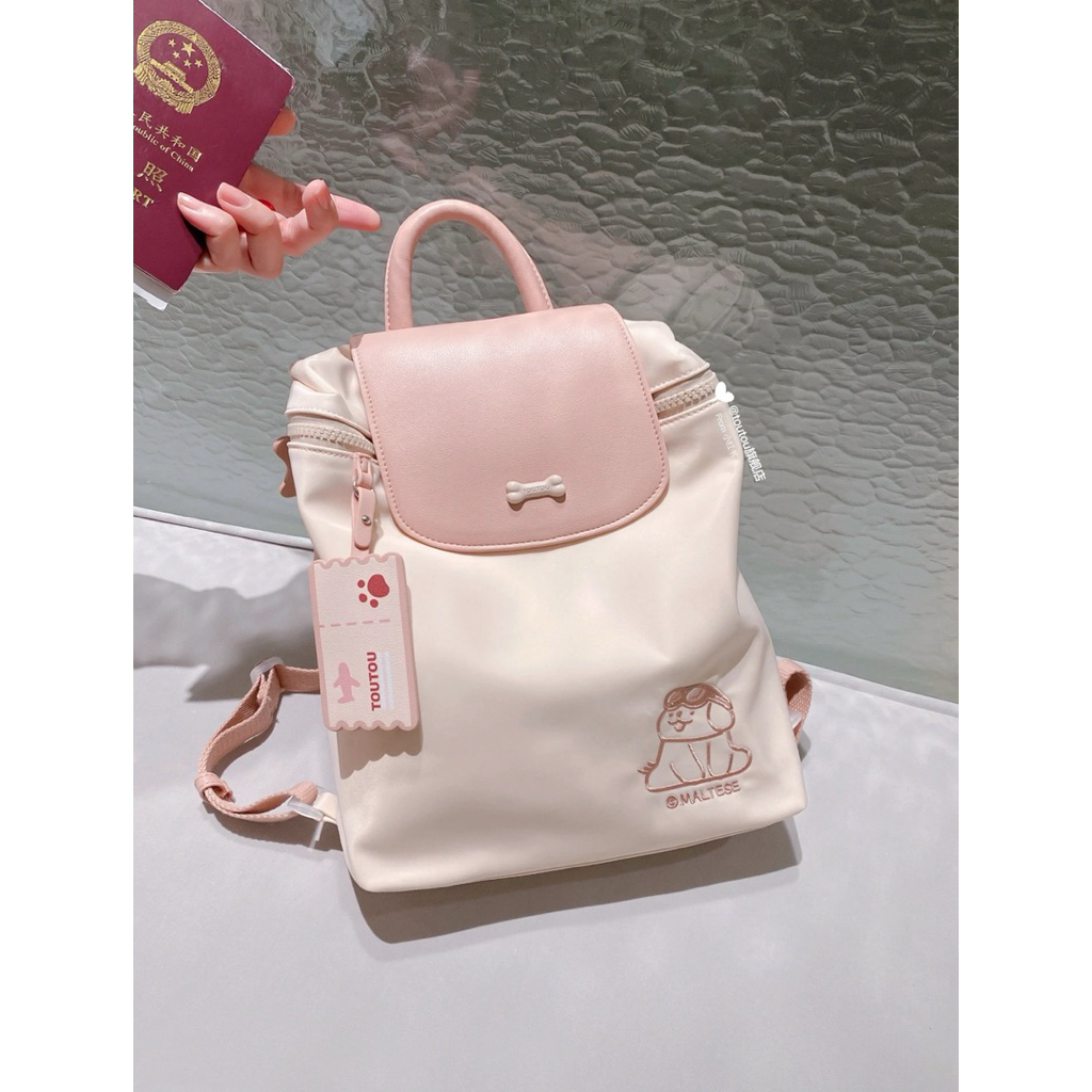 (Sẵn ship hoả tốc) Túi balo toutou vải dù màu hồng kèm charm cute | BigBuy360 - bigbuy360.vn