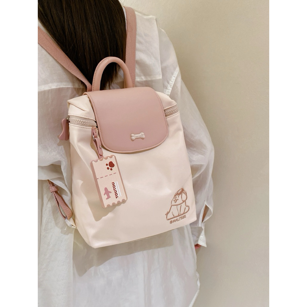 (Sẵn ship hoả tốc) Túi balo toutou vải dù màu hồng kèm charm cute | BigBuy360 - bigbuy360.vn