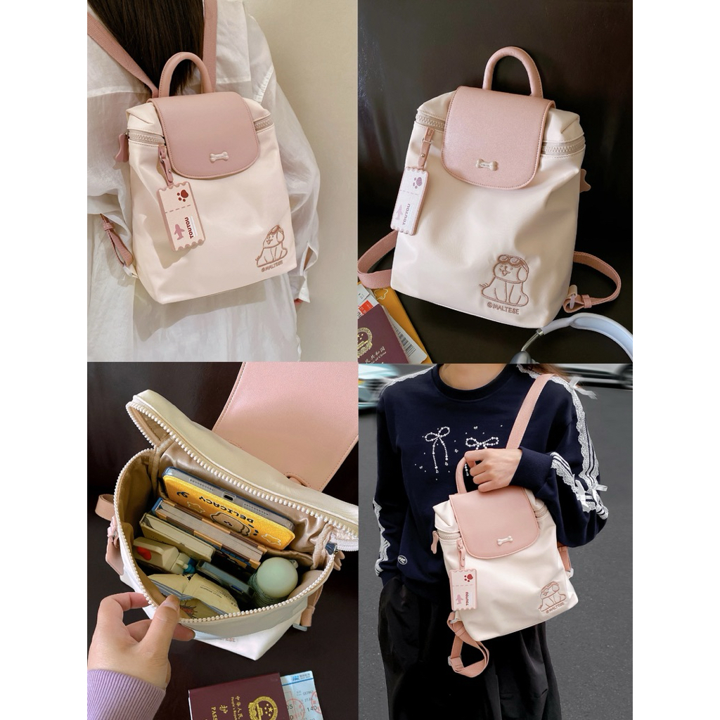 (Sẵn ship hoả tốc) Túi balo toutou vải dù màu hồng kèm charm cute | BigBuy360 - bigbuy360.vn