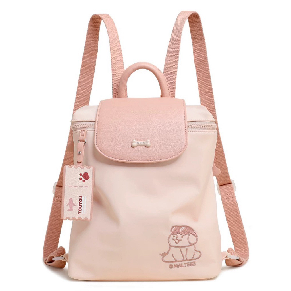 (Sẵn ship hoả tốc) Túi balo toutou vải dù màu hồng kèm charm cute | BigBuy360 - bigbuy360.vn