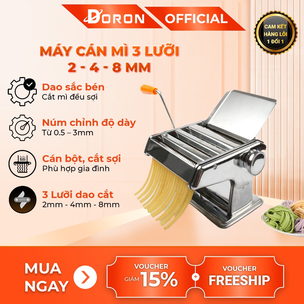 Máy cắt mỳ DORON 3 lưỡi dao làm mì tươi, vỏ bánh đa năng