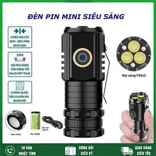  Đèn pin mini cầm tay siêu nhỏ siêu sáng tỏa 350X vỏ nhôm chống nước IPX7 có móc gài nam châm tiện dụng 