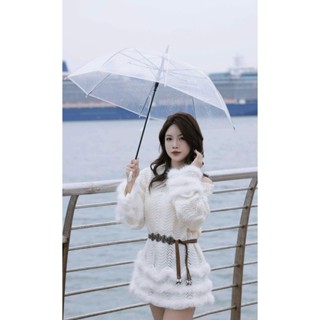  Áo len lưới  Nữ  trễ vai phối viền lông dáng dài giấu quần len sóng  kèm đai  Na_Fashionn 2025 