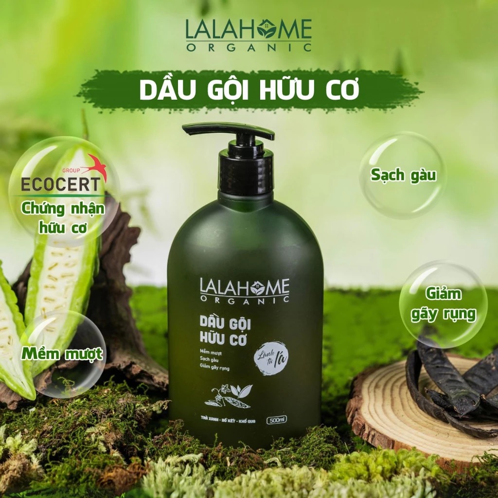 Dầu gội LalaHome Organic, dung tích 500ml – Dầu gội hữu cơ trà xanh dịu nhẹ