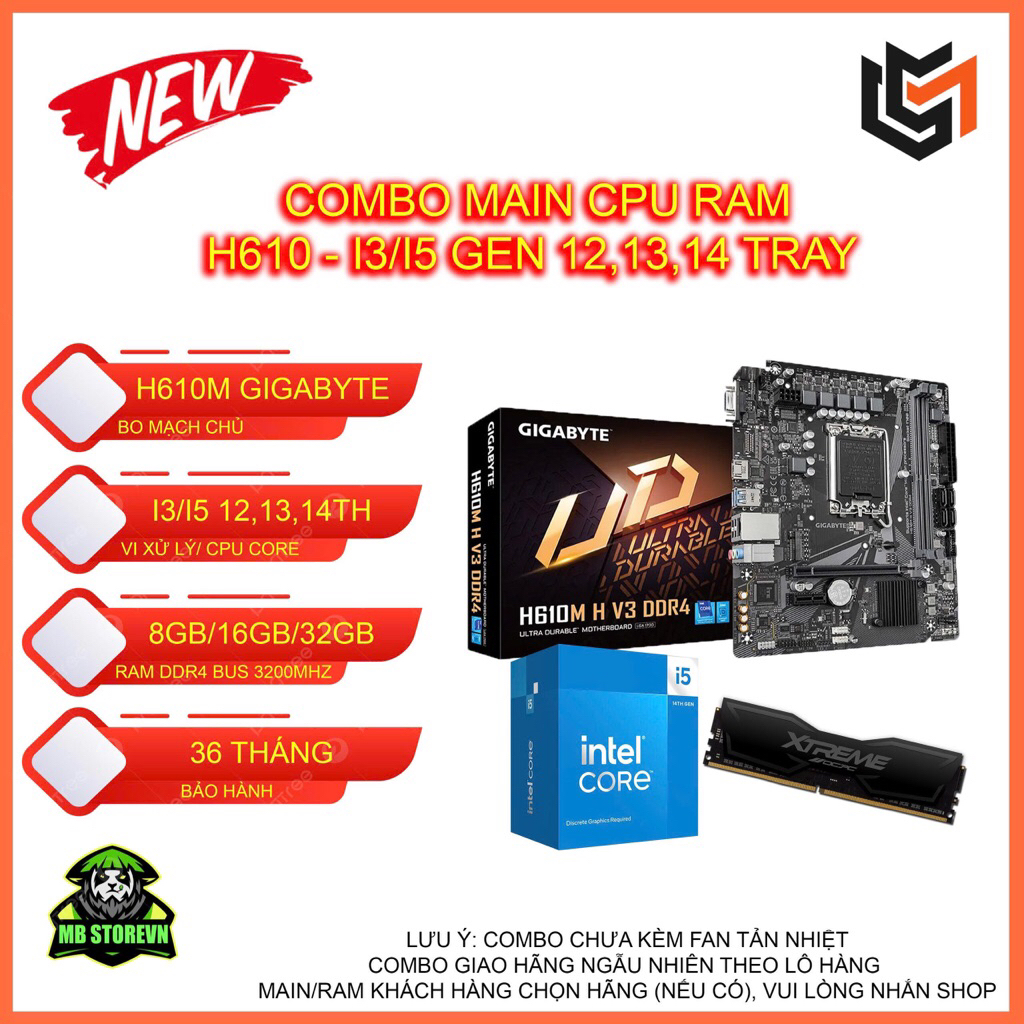 Combo GIGABYTE H610M/I5 12400F/16GB RAM/RTX5060/3060 12GB - BH 36 THÁNG