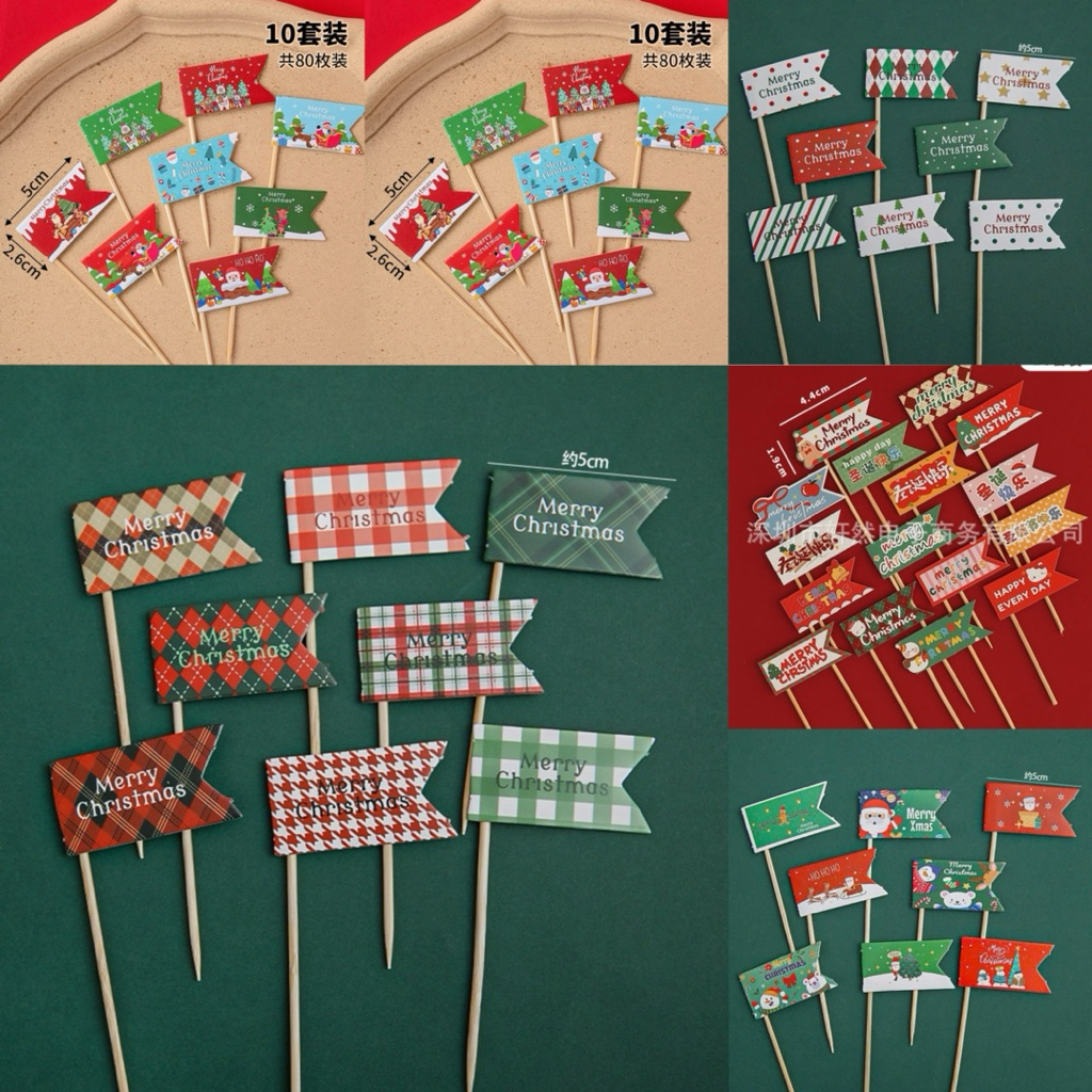 RẺ VÔ ĐỊCH - Set 8 Cờ Giáng Sinh, Cờ Noel  - Trang trí bánh Noel , bánh kem Giáng Sinh