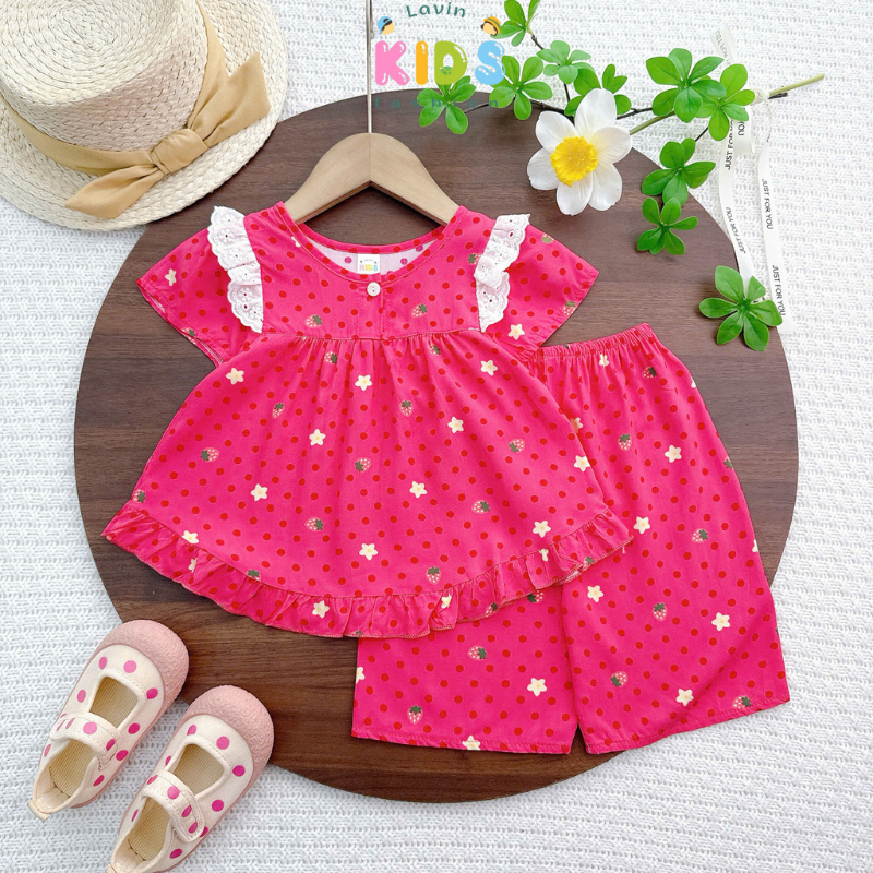  Bộ tole lanh quần lửng áo ngắn phối ren cho bé gái size 6-18kg- Lavin Kids 