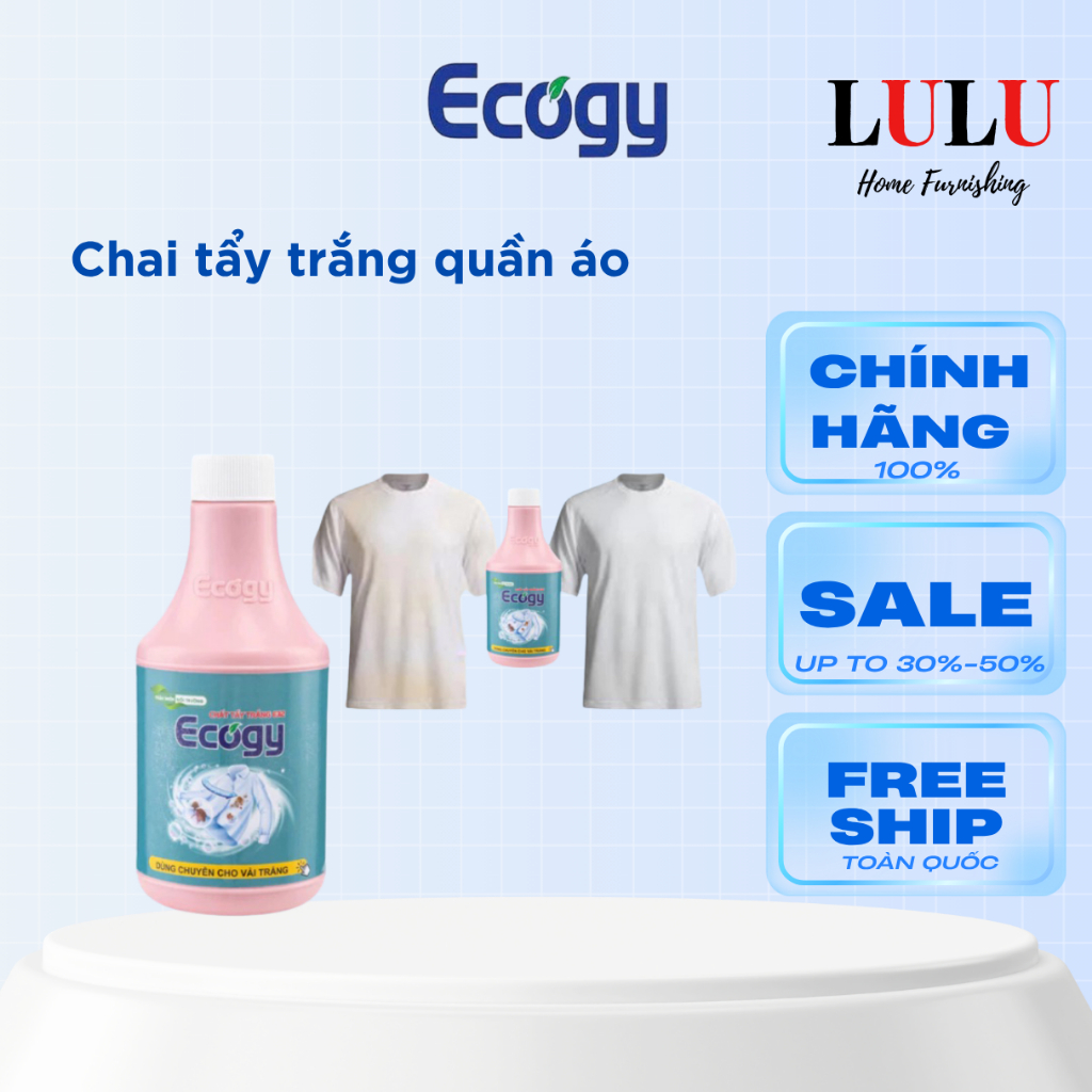 Dung dịch TẨY TRẮNG quần áo Ecogy. làm trắng sáng quần áo, làm sạch vết ố vàng, vết đồ ăn, mủ trái c