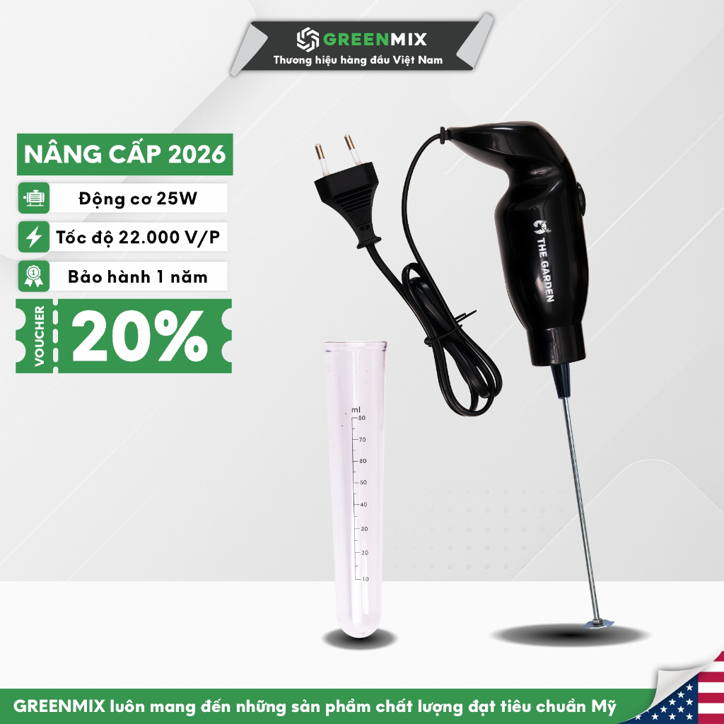 Máy tạo bọt cafe, đánh bọt sữa, máy trộn cầm tay GREENMIX x THE GARDEN TG-25 Công Suất 25W cắm điện