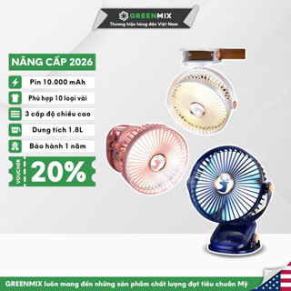  Quạt kẹp bàn mini gấp gọn GREENMIX tích điện để bàn kết hợp đèn ngủ 5 tốc độ gió dung lượng 10000mAh 