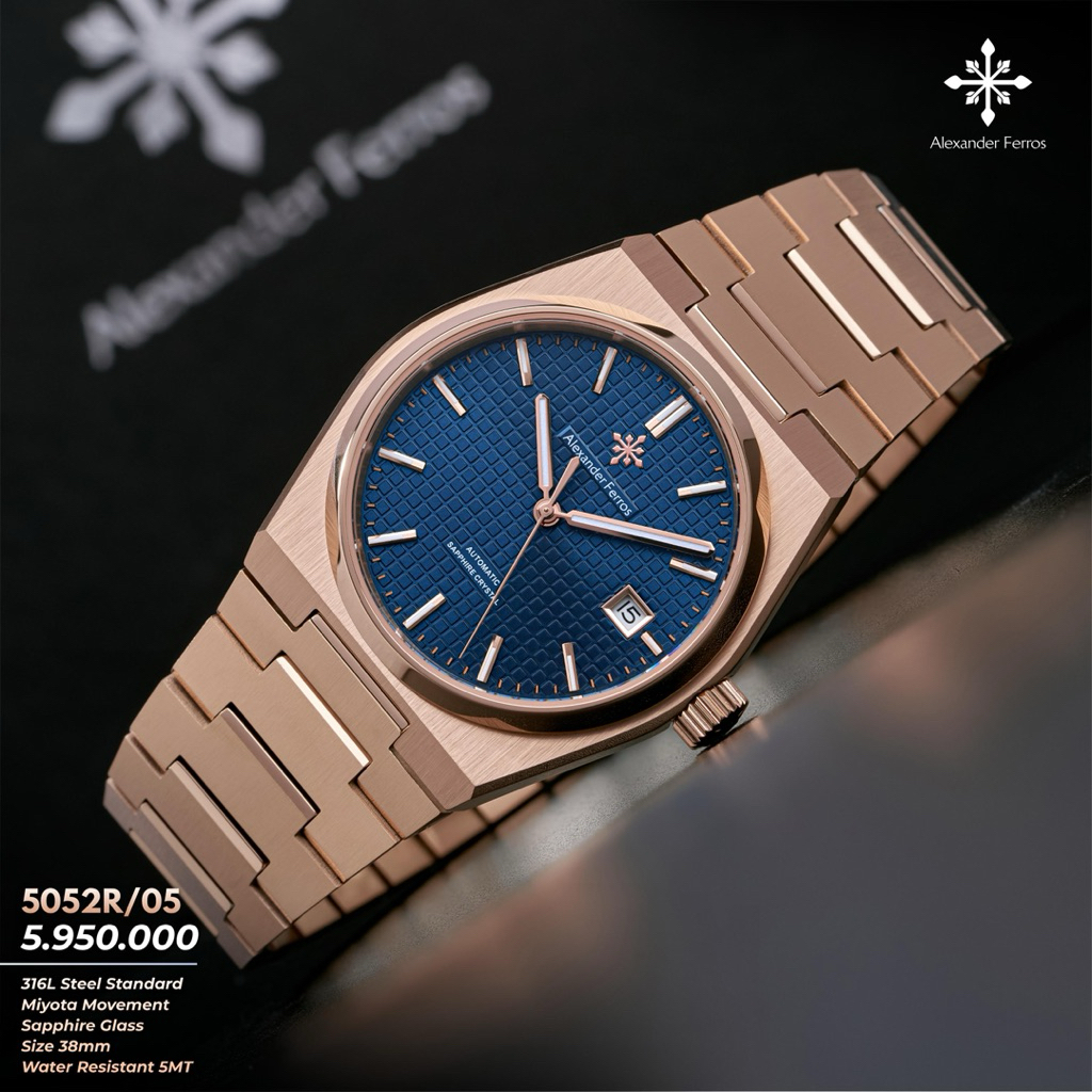 Đồng Hồ Nam Alexander Ferros 5052R/05 (5052) Máy Cơ (Automatic) Kính Sapphiare Mặt Siz 38mm Fullbox