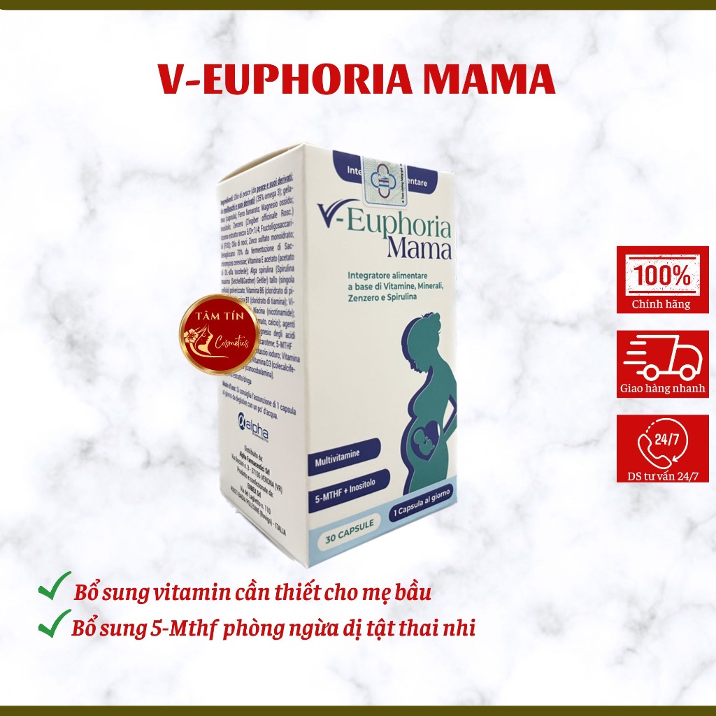 V-Euphoria Mama 5-Mthf. Viên Uống Vitamin Bầu Tổng Hợp. Bổ Sung Sắt, 5Mthf Cho Phụ Nữ Mang Thai