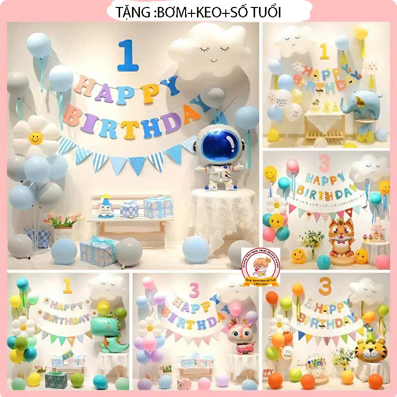 (TẶNG SỐ TUỔI) Sét Bóng Bay Trang Trí Sinh Nhật, Thôi Nôi Bé Trai Bé Gái,Bong Bóng Bay Happy Birthda