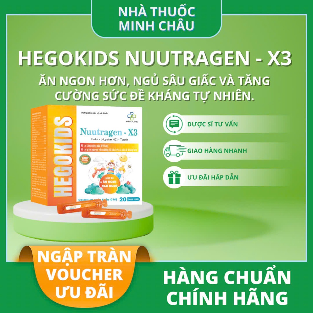 Hegokids Nuutragen (h20x10ml) - X3 - Ăn Ngon Hơn, Ngủ Sâu Giấc Và Tăng Cường Sức Đề Kháng Tự Nhiên
