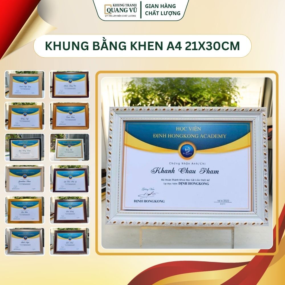 Khung bằng khen A4 - (21*30)cm - Giá Gốc Tại Xưởng tặng đinh 3 chân khung kính