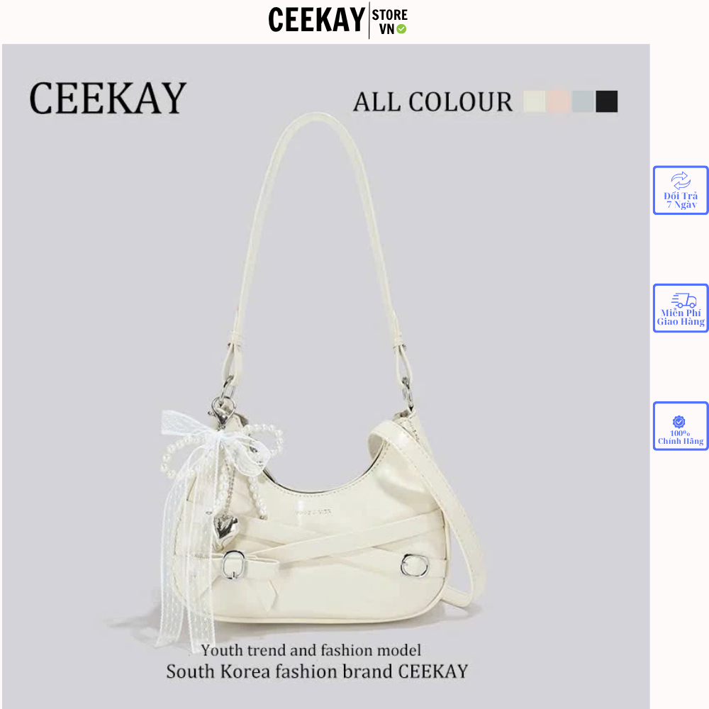 𝑪𝑬𝑬𝑲𝑨𝒀 𝑩𝑨𝑮  Túi Xách Nữ Ceekay Chất Da Trơn Phối Họa Tiết Móc Ren Ngọc Trai Phong Cách Trẻ Trung Năng Động-Túi Nữ Ceekay