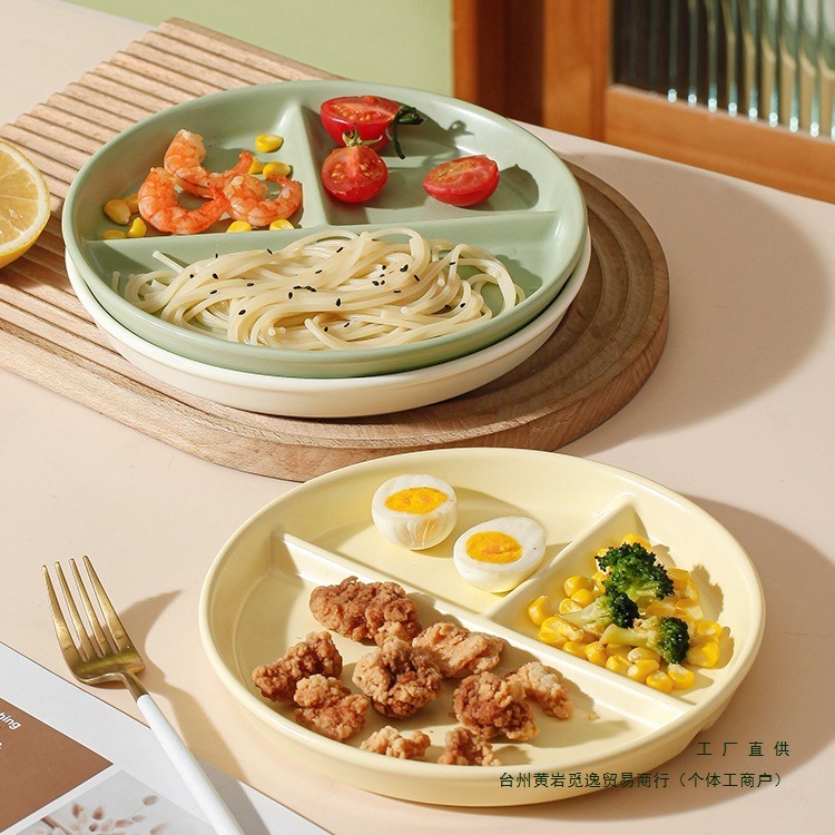 Khay sứ đựng cơm, đĩa sứ chia ngăn đựng thức ăn, đĩa ăn dặm cho bé tráng men cao cấp màu pastel, đĩa