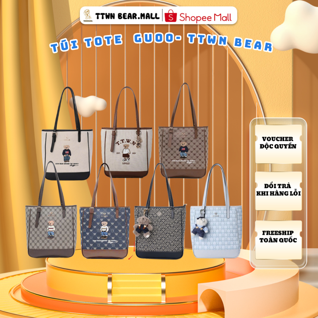 Túi xách Tote nữ hoạ tiết gấu dễ thương thiết kế trẻ trung TTWN BEAR- GUOO BEAR chính hãng đi học, đi là | BigBuy360 - bigbuy360.vn