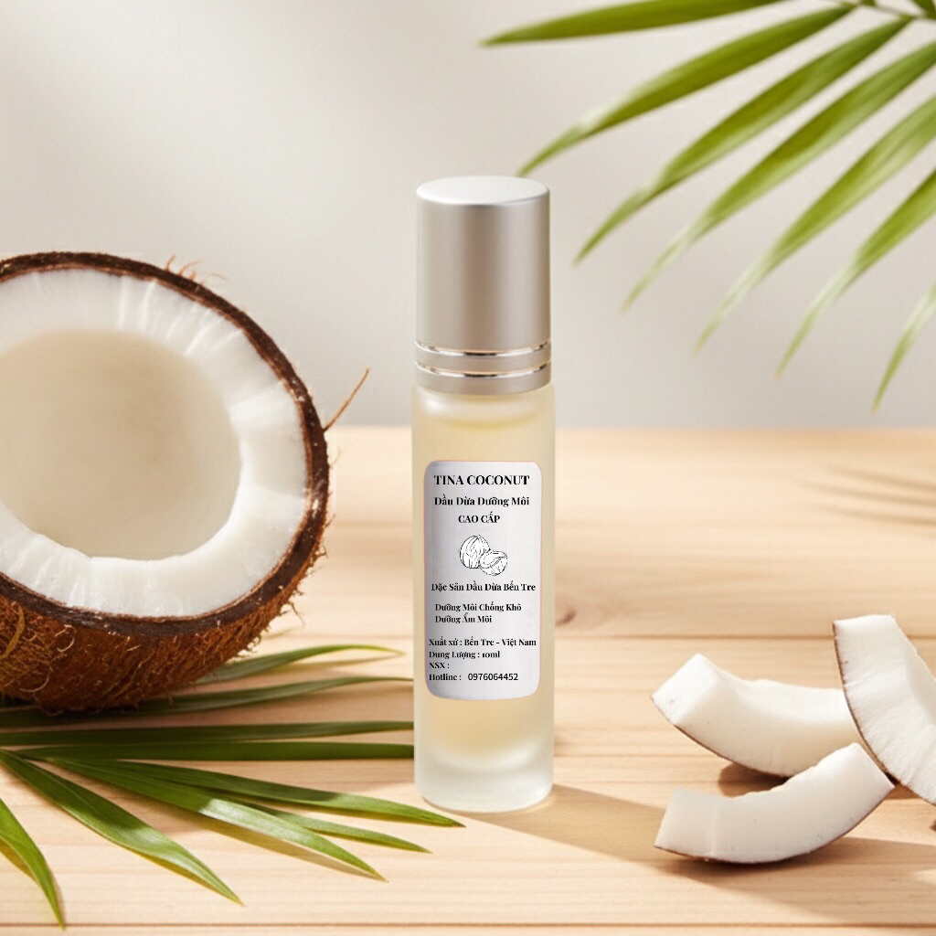 Chai lăn dầu dừa dưỡng môi 10ml. Dầu dừa dưỡng ẩm môi nguyên chất. Giúp môi giảm khô nứt. Với tinh c