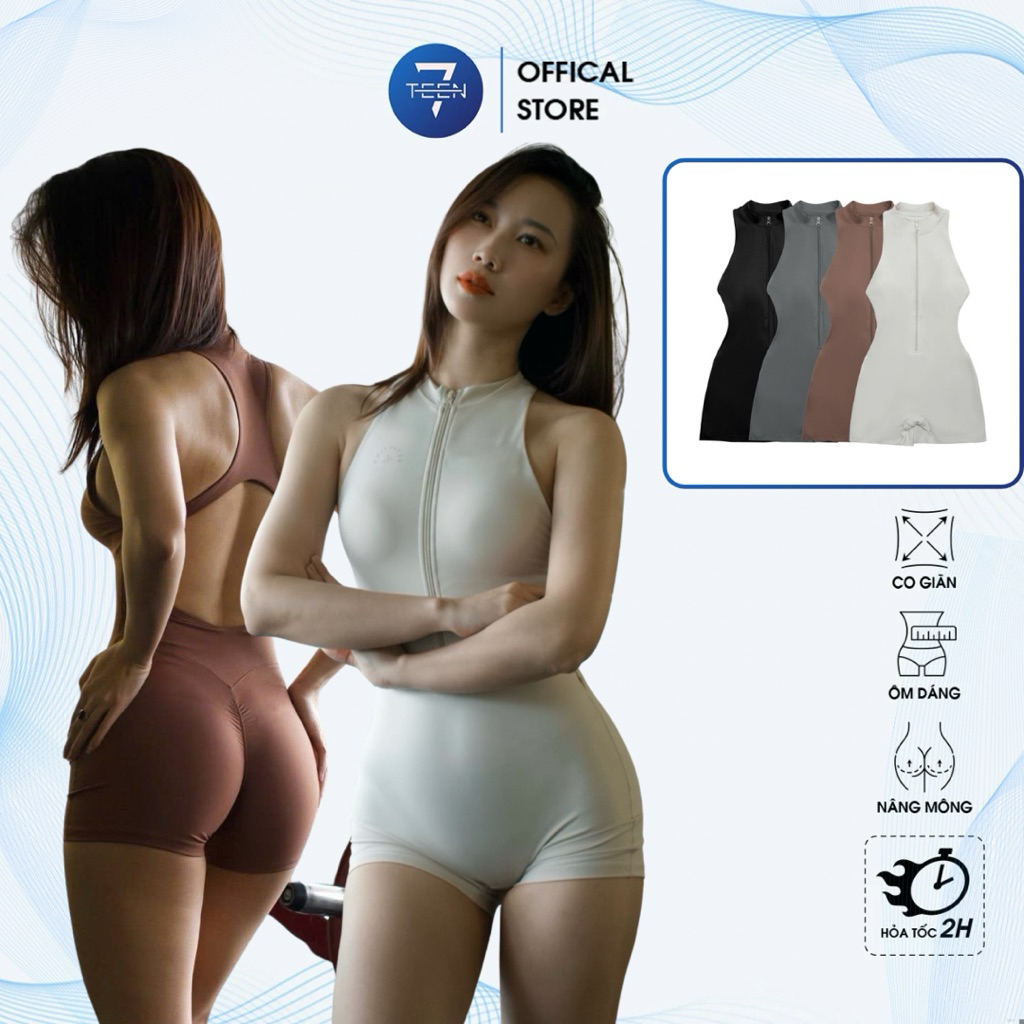 [SEY CHÍNH HÃNG] Bộ Jump BODYSUIT ngắn hở lưng chun mông tập gym yoga pilates cao cấp co giãn mềm mị