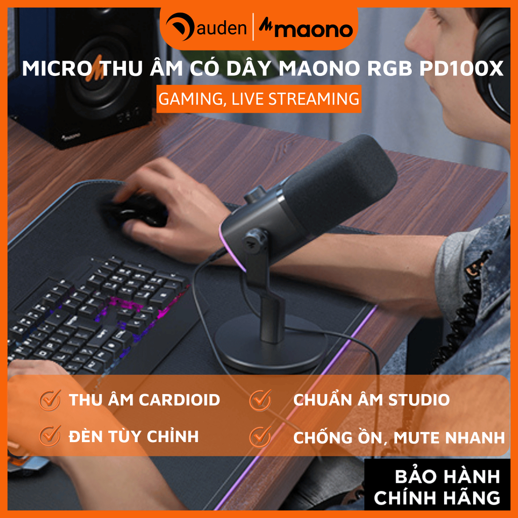 Micro thu âm có dây MAONO RGB PD100X giảm tiếng ồn chuẩn studio, streaming, gaming - Hàng chính hãng
