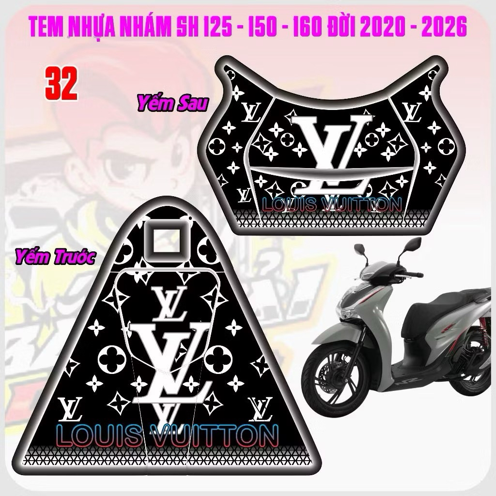 Tem nhựa nhám SH 125-150-160 đời 2020-2025 mẫu LV cực chất,decal cal 3 lớp