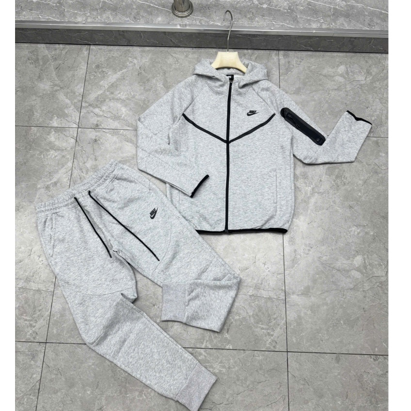 Bộ Dài Tay Nỉ Nam Nai Kỳ Tech Xám Fleece Ver.- Quần  Áo nỉ nice tech, quần nỉ   thu đông Đẹp