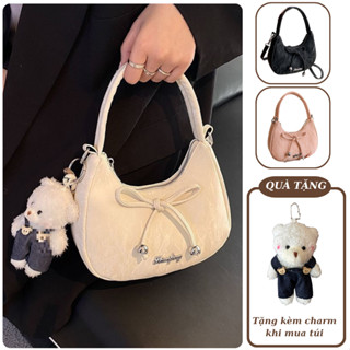  Túi đeo chéo nữ thời trang YUMI túi xách tay size 20cm đính nơ kèm móc gấu dễ thương MK357 
