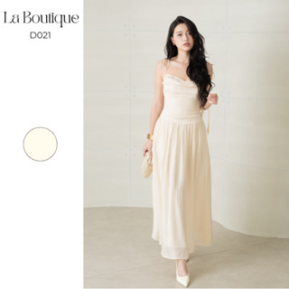  Đầm Dây Chuông Phối Ren Ngực Nhún Sườn LA BOUTIQUE Vải Tơ 2 lớp-D021 