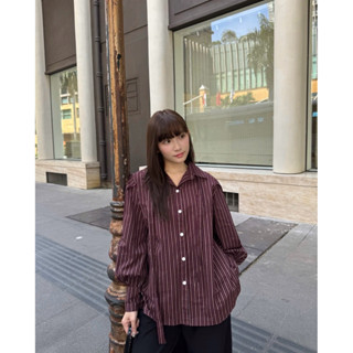  PAMELA SHIRT | mir.byhi | Áo sơmi  sọc tay bồng kèm dây cột nơ 