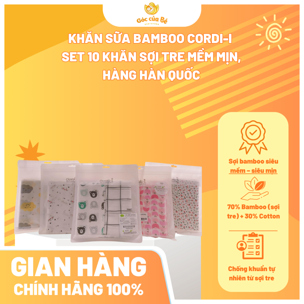 Khăn Sữa Bamboo Cordi-i – Cordi-i – Set 2 Khăn Sợi Tre Mềm Mịn, Hàng Hàn Quốc